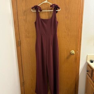 Blue Rain Burgundy Jumpsuit with Bow Straps Small